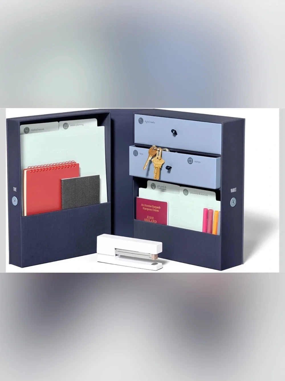Savor All in one Memory box Storage Blue Organizer with Drawers files and labels
